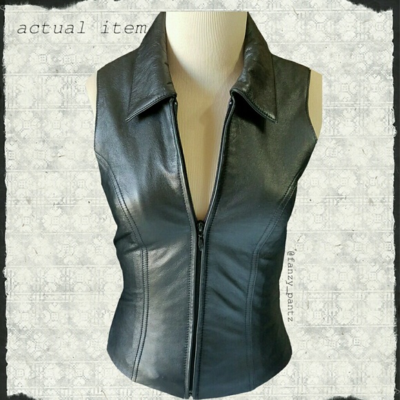 Vintage Tops - Vintage leather zip up top, vest black Xs/S